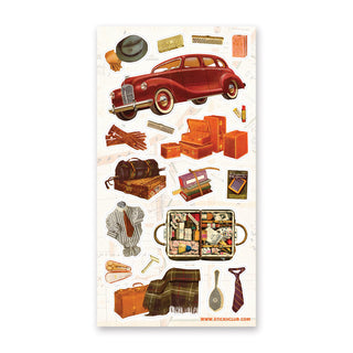automobile auto car vintage travel trip luggage sticker sheet
