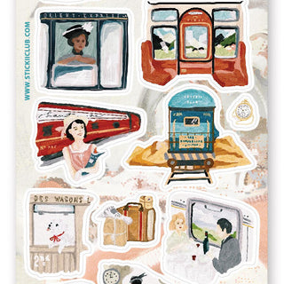 train travel trip luggage vintage sticker sheet
