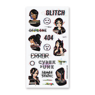 cyber glitch tech digital girl sticker sheet