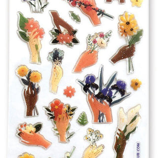 hands wild flowers glitter epoxy sticker sheet
