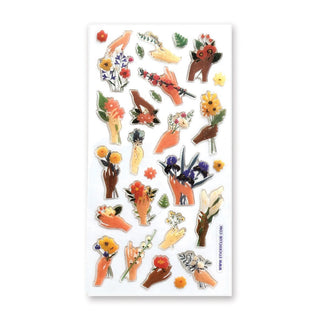 hands wild flowers glitter epoxy sticker sheet