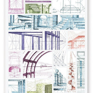 architecture drafting blueprint sticker sheet