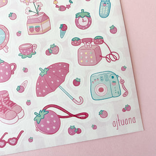 pink strawberry ajtuana umbrella outfit pastel sticker sheet