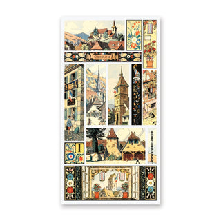 village cottage tower house home fairy tale story book sticker sheet