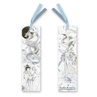 dragon asian girl silver grey gray bird bookmark
