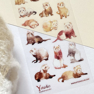 yuhuiru studio ferrets animals furry cute sticker sheet