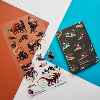 dragon unicorn wolf raven fantasy mythical rainbow magic creatures sticker sheet