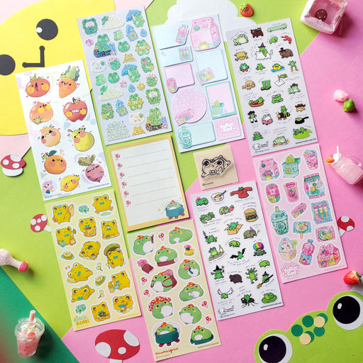 frogs cute pastel animals holo snacks sticker sheet notepad stamp