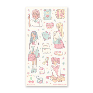 japanese pink school girl outfits fashion student cat bear phone sticker sheet