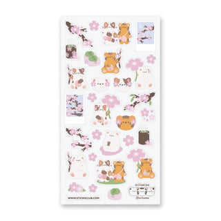 tiger cat bear cherry blossom sakura flower pink green tea photo sticker sheet