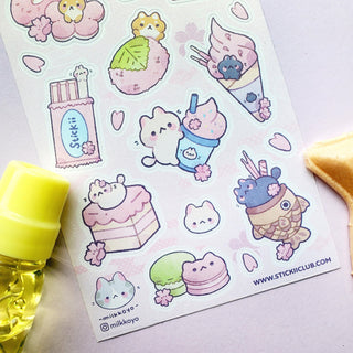 sakura cherry blossom japan school girl snacks sweets bear tiger dessert shiba sticker sheet stamp notepad