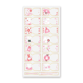 sakura bunny japan fan flowers pink red clear page tabs sticker sheet