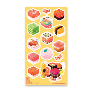 square cube sushi japanese food fish sticker sheet