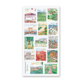 japanese scene village mountain bamboo field stamp sticker sheet
