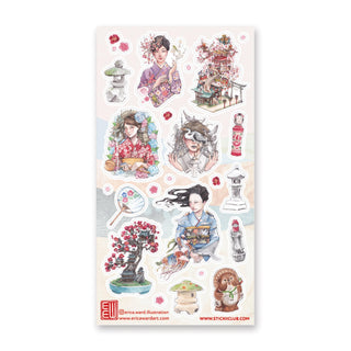 japanese kimono vintage cherry blossom sakura tree ancient sticker sheet
