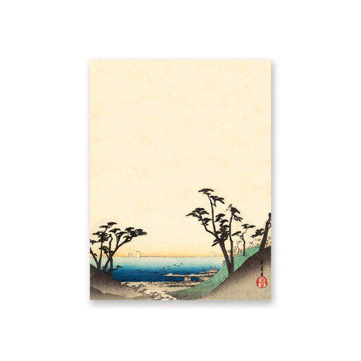 japanese print ocean sea town trees water notepad