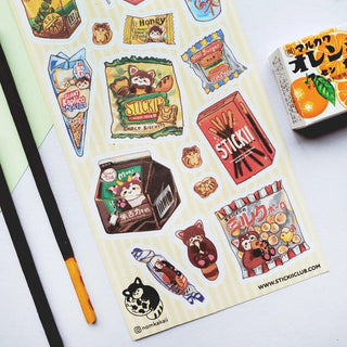 red panda japanese asian snacks drinks candy sticker sheet