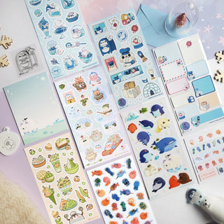 arctic ice snow animals penguin mail postage package stamp label winter whale melon dessert ice cream polar sea sticker sheet memo pad notepad stamp