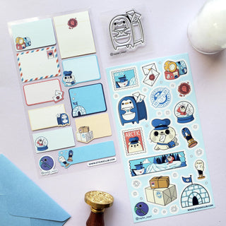 arctic ice snow animals penguin mail postage package stamp label winter whale melon dessert ice cream polar sea sticker sheet memo pad notepad stamp
