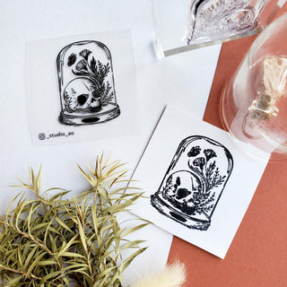 bones skeleton skull roses flowers floral coffin death black cat moon sticker stamp label memo pad notepad