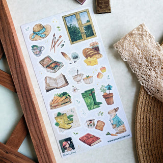 cottage house garden nature plants apron fall autumn picnic food sewing machine vintage sky lake sweater fox bicycle painting window sticker stamp memo pad notepad