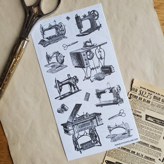 sewing machine vintage antique thread needle fabric clothing sticker sheet