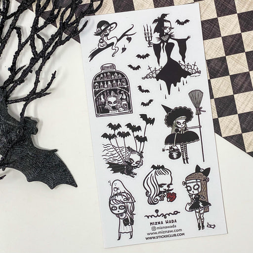 goth gothic women ladies girl dress witch bats halloween sticker sheet