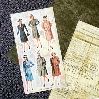 fashion woman coat vintage retro sticker sheet
