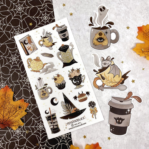 witch hat cup coffee mug tea drink book spells magic sticker sheet