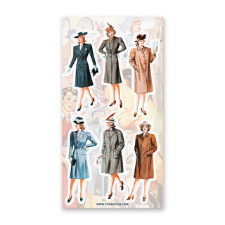 fashion woman coat vintage retro sticker sheet