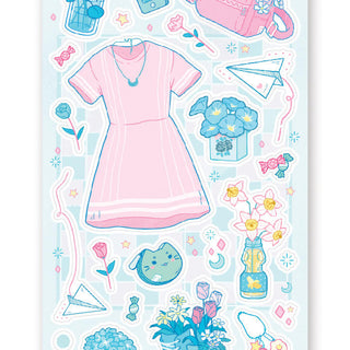 ajtuana blue outfit pink dress pastel sticker sheet
