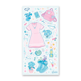 ajtuana blue outfit pink dress pastel sticker sheet