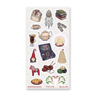 nordic christmas winter sweater gnome hygge cookies dessert candles sticker sheet