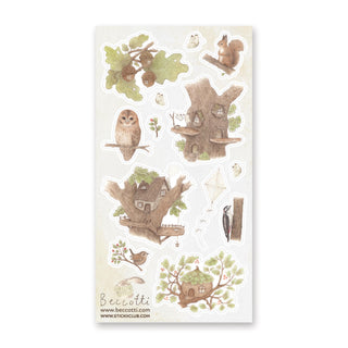 owl treehouse acorn fall leaves leaf tree fall autumn sticker sheet