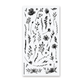 black floral flower nature sticker sheet