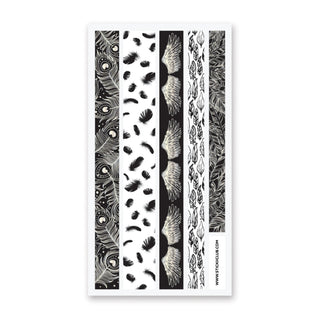 black white feather washi tape strips sticker sheet