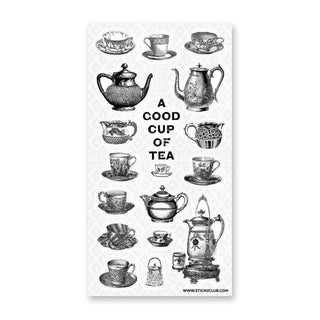 a good cup of tea coffee latte drink hot vintage teacup teapot kettle sticker sheet