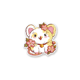 animals mouse hanami spring cherry blossom vinyl sticker