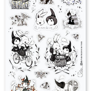 bunnies witch moon sticker sheet