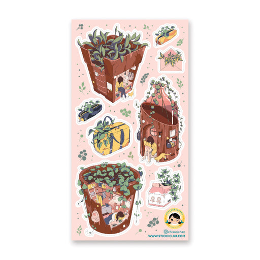 house plant planter room home sticker sheet