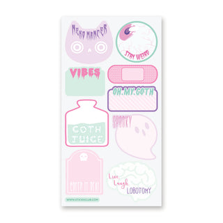 pastel goth necromancer stay weird vibes goth juice spooky creepy labels band aid cat eyeball ghost sticker sheet