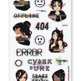 cyber glitch tech digital girl sticker sheet