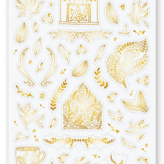 gold decorative winter leaf sticker sheet