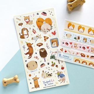 dog bowl collar mail washi sticker sheet