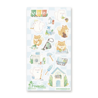 fox animals chores cleaning laundry dust sticker sheet