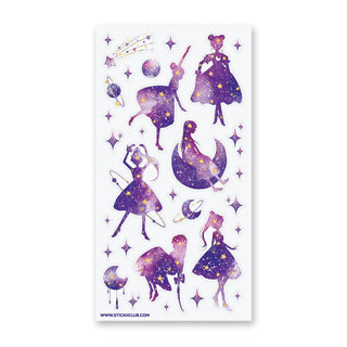magic fantasy star galaxy moon girls dancing dress gown purple sticker sheet