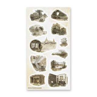 home sweet home cottage fall autumn winter trees nature sticker sheet