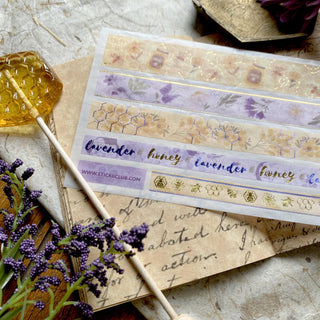 yellow lavender purple gold honey bees flower floral sticker sheet washi tape strips