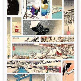 japanese scenes birds snow village sticker sheet
