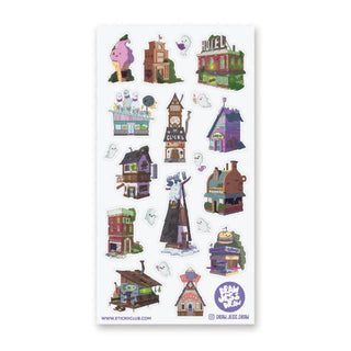 haunted house hotel ice cream ghost  snow ski lodge burger bowling town sticker sheet